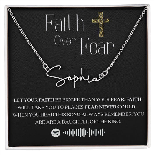 Daughter Name Necklace Faith over Fear B/W